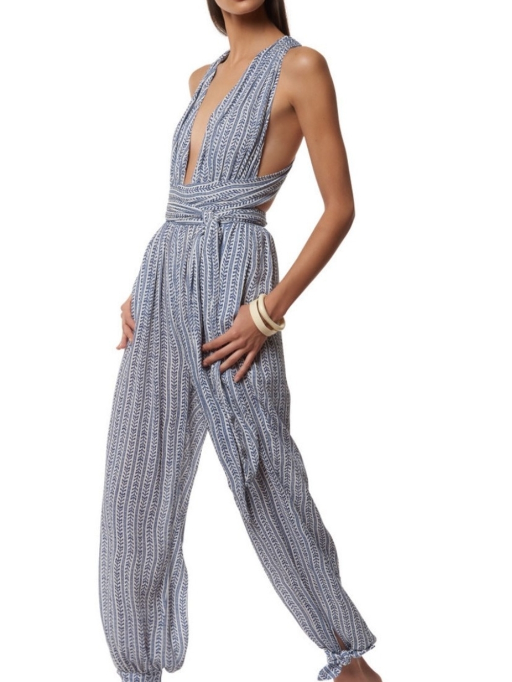 Mara Hoffman Deep-V Halter Jumpsuit in Blue